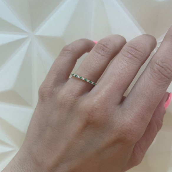 Anillo Diamantes Esmeralda Azalea 0.12 Oro Amarillo - Bagues d'émeraude