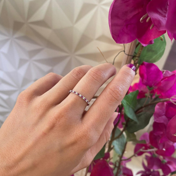 Anillo Diamantes Rubi Azalea 0.12 Oro Blanco - Bagues rubis