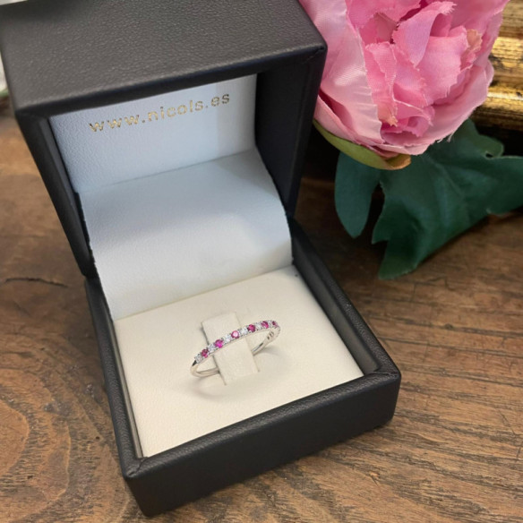 Anillo Diamantes Rubi Azalea 0.12 Oro Blanco - Anéis de rubi