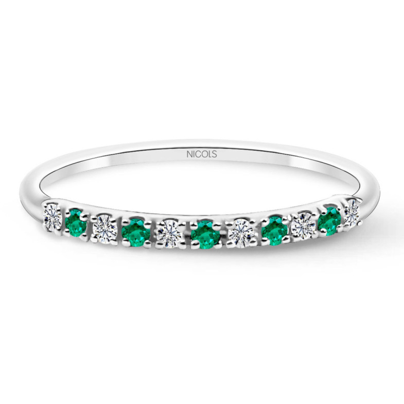 Anillo Diamantes Esmeralda Azalea 0.08 Oro Blanco - Anillos de Esmeralda