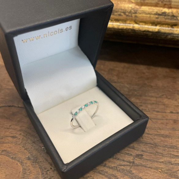 Anillo Diamantes Esmeralda Azalea 0.08 Oro Blanco - Smeraldo