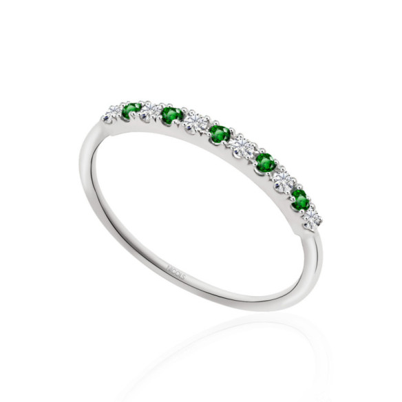Emerald Azalea Diamond Ring 0.08 White Gold - Emerald rings