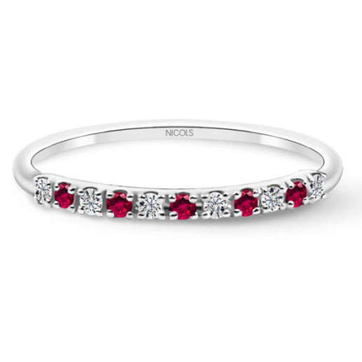 Anillo Diamantes Rubi Azalea 0.08 Oro Blanco - Anillos de Rubí