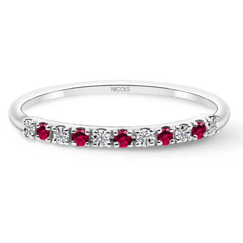 Anillo Diamantes Rubi Azalea 0.08 Oro Blanco - Anillos de Rubí