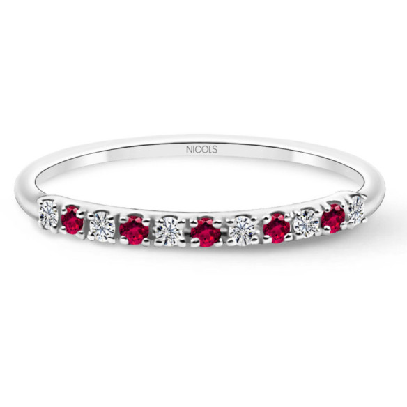 Anillo Diamantes Rubi Azalea 0.08 Oro Blanco - Anillos de Rubí