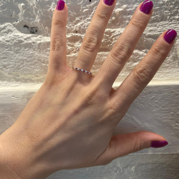 Anillo Diamantes Rubi Azalea 0.08 Oro Blanco - Anillos de Rubí
