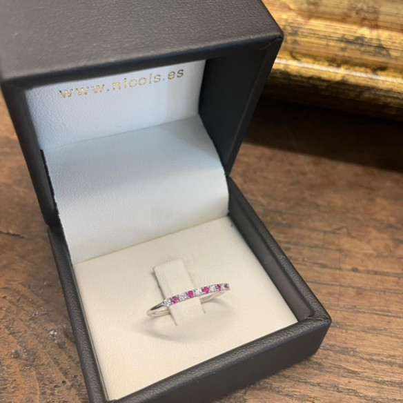 Anillo Diamantes Rubi Azalea 0.08 Oro Blanco - Anillos de Rubí