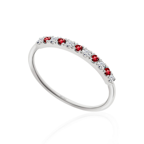 Anillo Diamantes Rubi Azalea 0.08 Oro Blanco - Anillos de Rubí