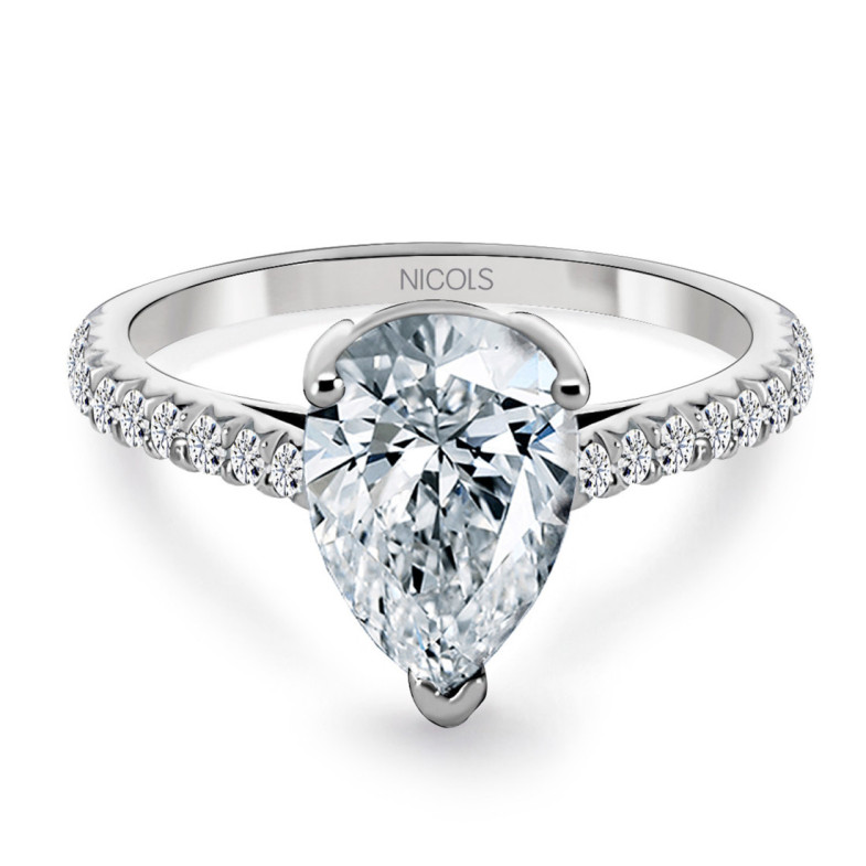 Anillo Diamante Pera Solitario y Diamantes 1.67 - TALLA PERA