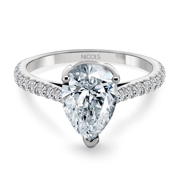 Anillo Diamante Pera Solitario y Diamantes 1.67 - TALLA PERA