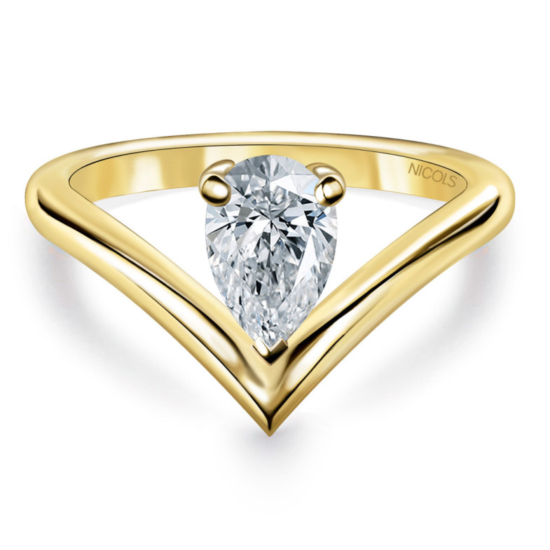 Paradise Pear Cut Diamond Ring 0.50 Ct Yellow Gold V-Ring - Talla Pera