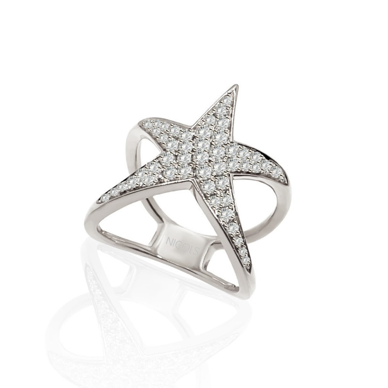 White Gold and Diamonds STARFISH Ring - White Gold Modern Design Rigns