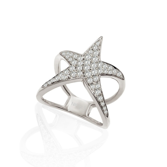 White Gold and Diamonds STARFISH Ring - White Gold Modern Design Rigns