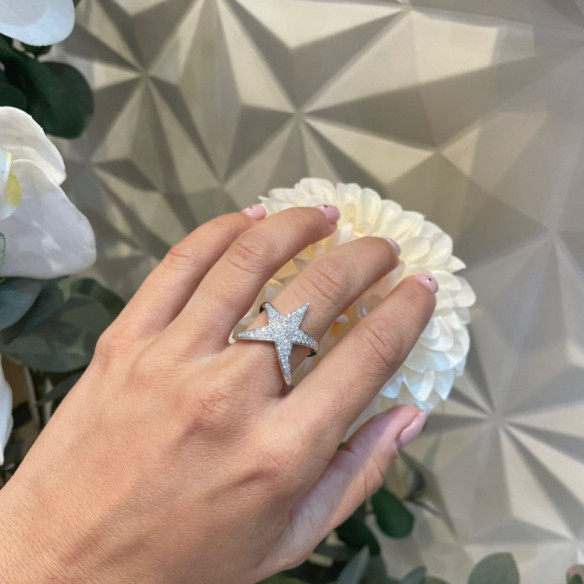 White Gold and Diamonds STARFISH Ring - White Gold Modern Design Rigns