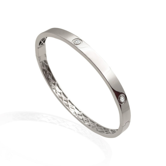 Brazalete de Oro Blanco y Diamantes Tornillos Armonía 5mm - Brazaletes de Oro
