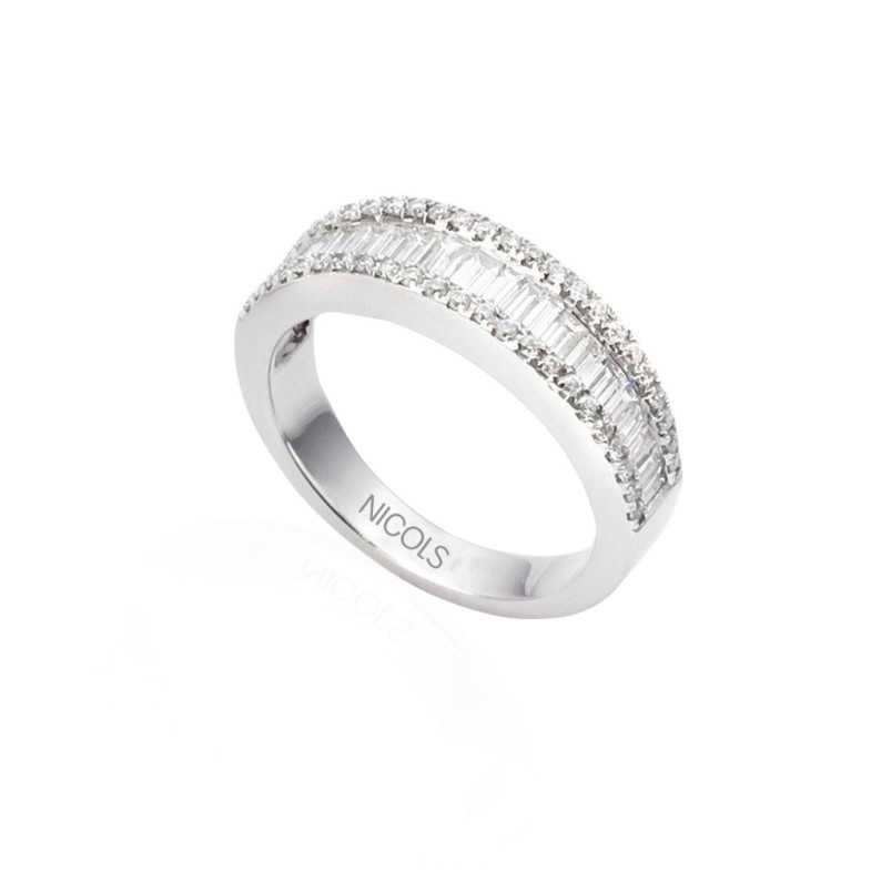 Anello di diamante in oro bianco 0.60 - Intaglio baguette