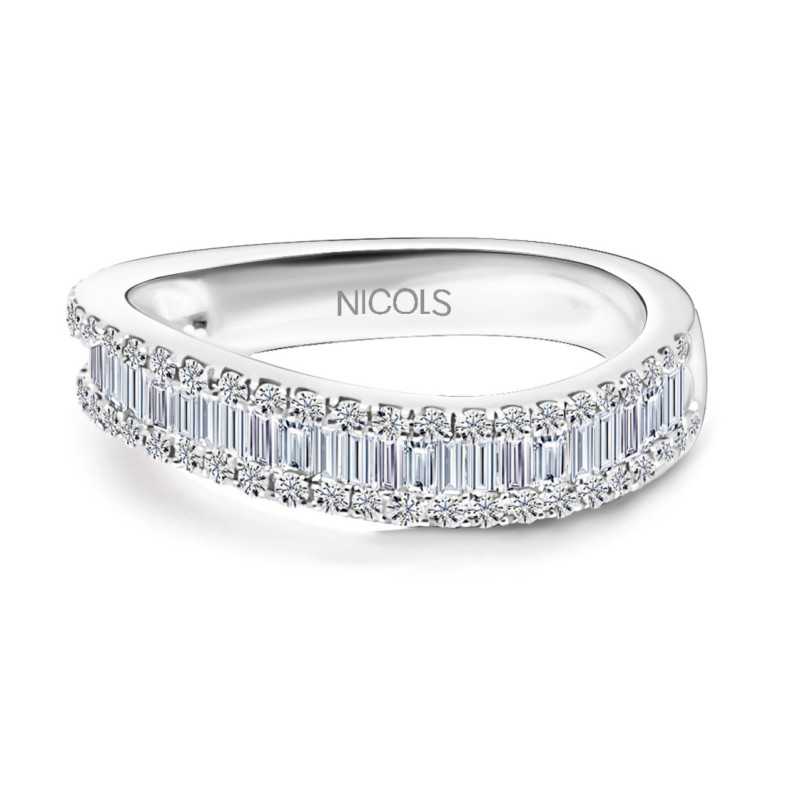 Abelia Diamond Ring 0.60 White Gold Wave - Carving baguette