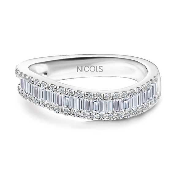 Anello diamante Abelia 0.60 Bianco Onda - Intaglio baguette