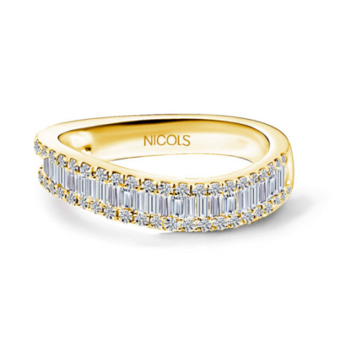 Anillo Diamantes Abelia 0.60 Oro Amarillo Onda - Talla Baguette