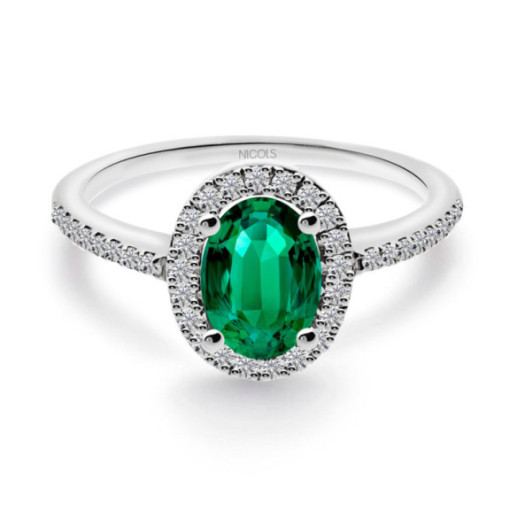 Anillo Esmeralda Orla Dalia 0.90 - Anillos de Esmeralda