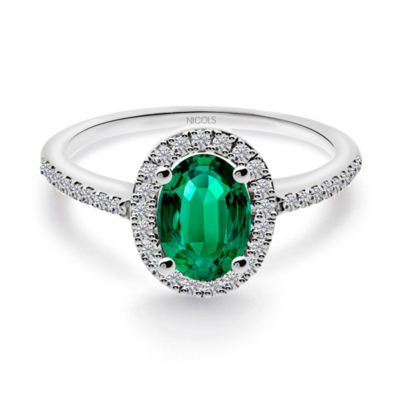 Anillo Esmeralda Orla Dalia 0.90 - Anillos de Esmeralda