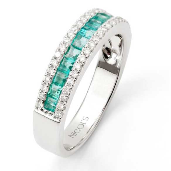 Anillo Esmeralda Princesa y Diamantes Amelia 0.30 - ANILLOS
