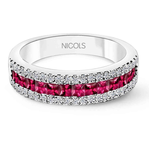 Anillo Rubis Princesa y Diamantes Amelia 0.30 - Anillos de Rubí