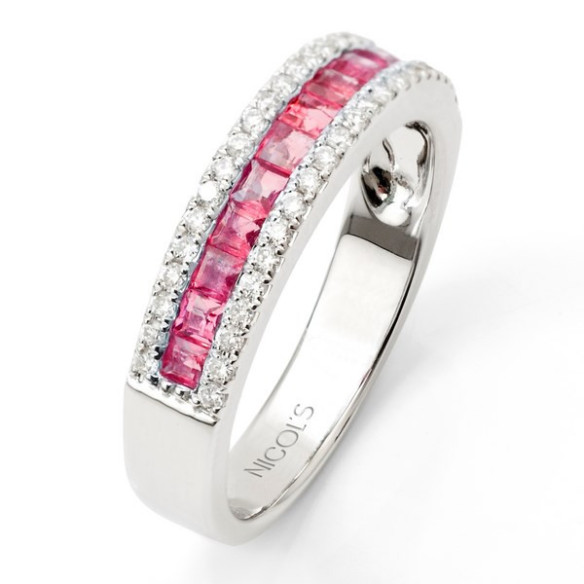 Anillo Rubis Princesa y Diamantes Amelia 0.30 - Anillos de Rubí