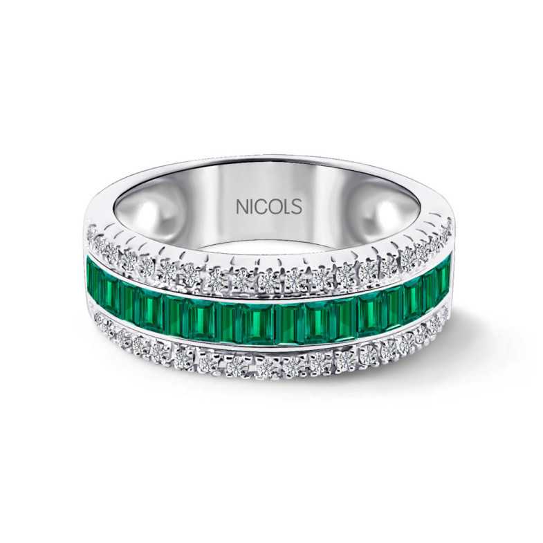 Emerald and Baguette Diamonds Ring Amelia 0.30 - Emerald rings