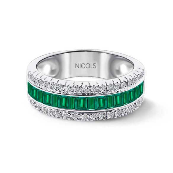 Emerald and Baguette Diamonds Ring Amelia 0.30 - Emerald rings