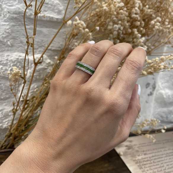 Emerald and Baguette Diamonds Ring Amelia 0.30 - Emerald rings