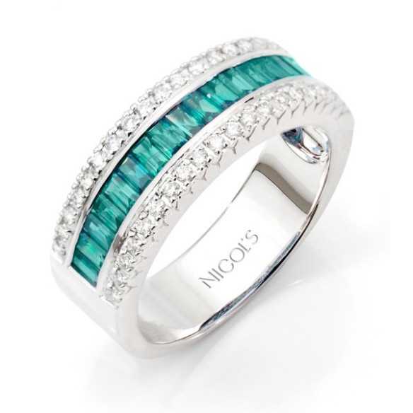 Emerald and Baguette Diamonds Ring Amelia 0.30 - Emerald rings