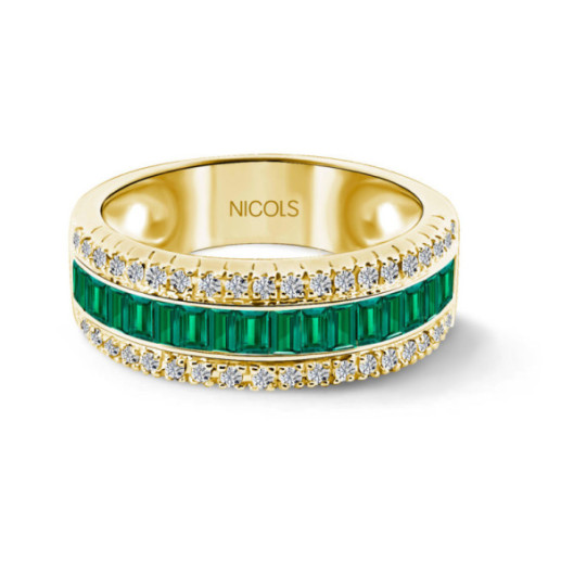 Anillo Esmeralda y Diamantes Baguette Amelia 0.30 Oro Amarillo - Anelli di fidanzamento verde