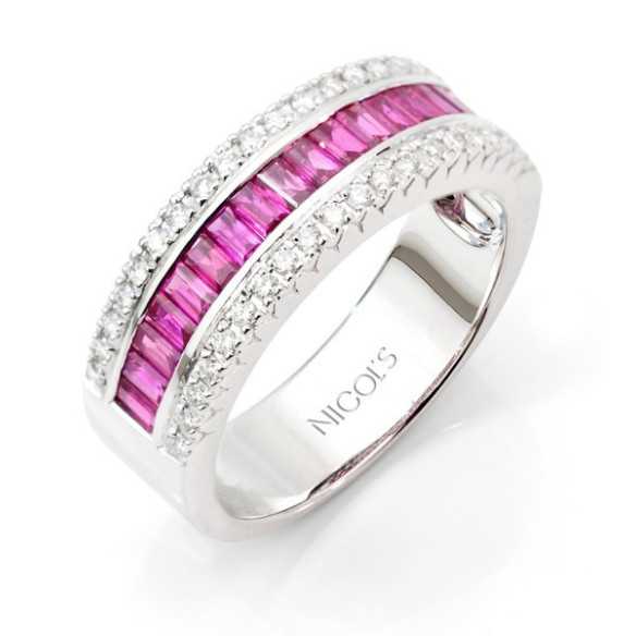 Ruby and Baguette Diamond Ring Amelia 0.30 - Engagement wedding rings