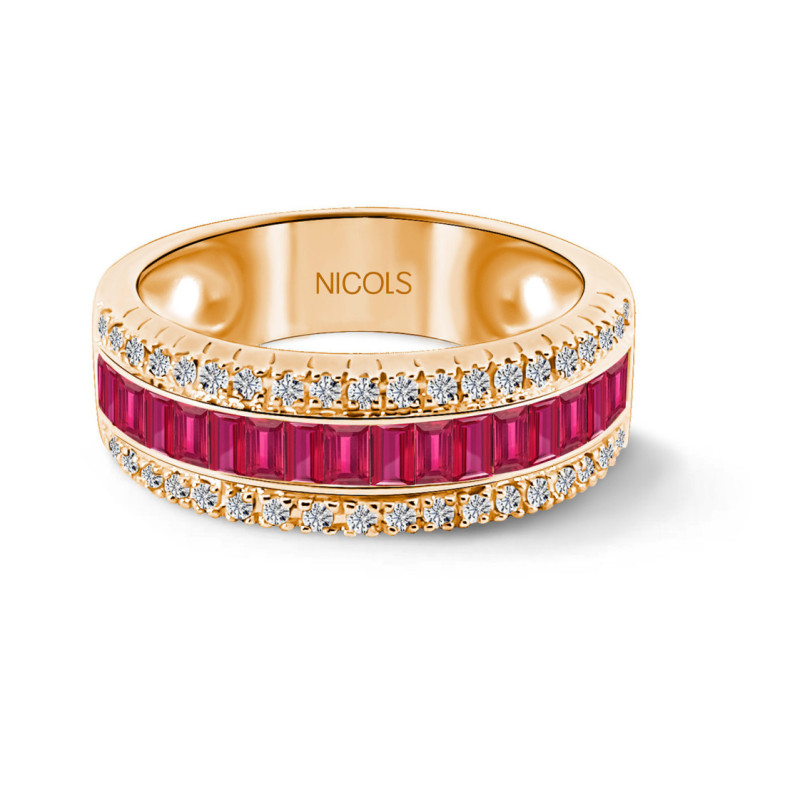 Anillo Rubíes y Diamantes Baguette Amelia 0.30 Oro Rosa - ANéIS