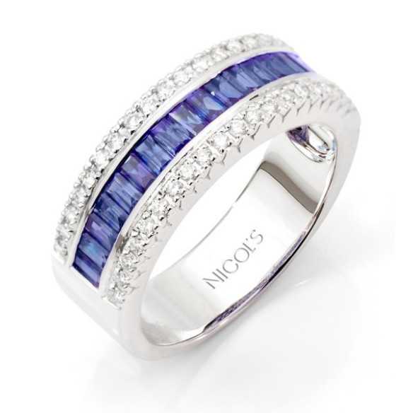 Anillo Zafiros y Diamantes Baguette Amelia 0.30 - Anillos de Zafiro