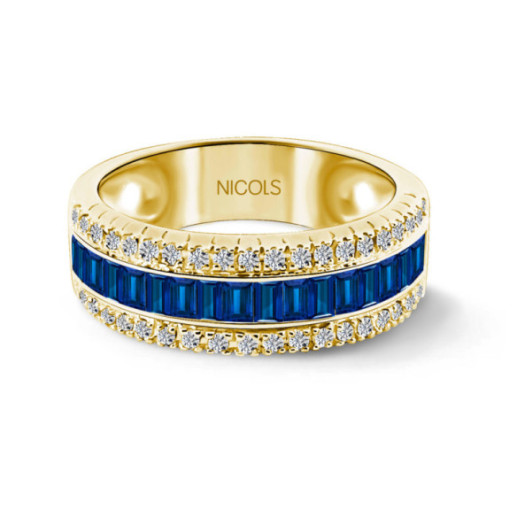 Anillo Zafiros y Diamantes Baguette Amelia 0.30 Oro Amarillo - Anillos Piedras Color