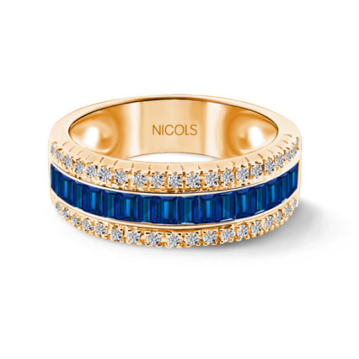 Anillo Zafiros y Diamantes Baguette Amelia 0.30 Oro Rosa - Bagues en saphir