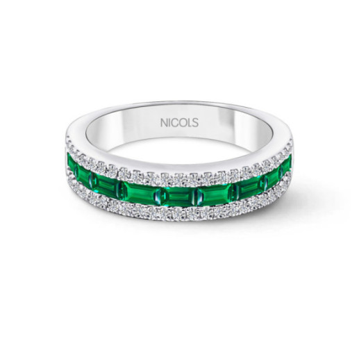 Anello Smeraldo Baguette Alleanza Amelia - Smeraldo