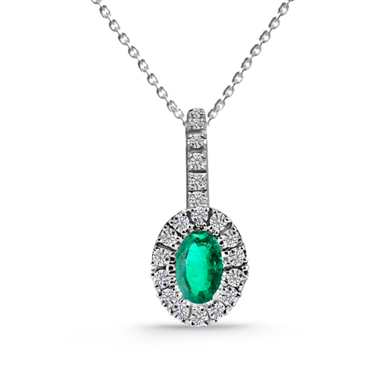 Colgante Esmeralda Y Diamantes Dalia - Pendentifs de pierres vertes