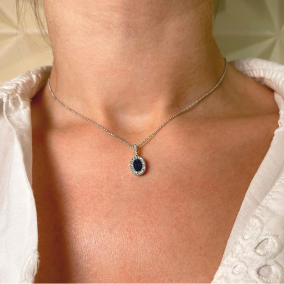 Dalia White Gold Sapphire and Diamond Necklace - Blue stones necklaces