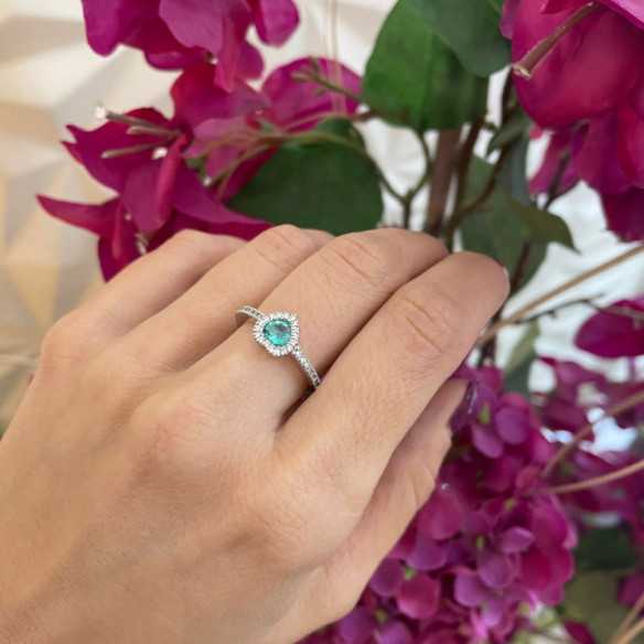 Anello smeraldo e Diamanti Cuore Diamante Colore - Smeraldo