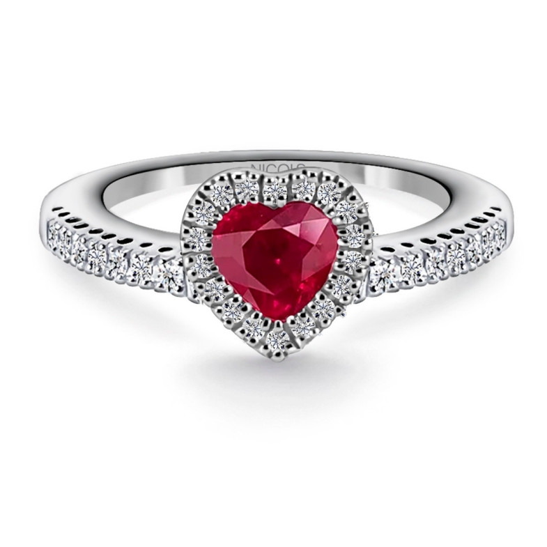 Ruby and Diamond Heart Ring Heart Diamond Color - Ruby Rings