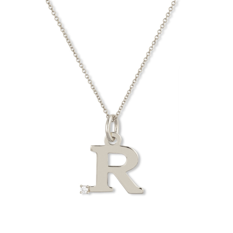 Erste Halskette R Dot Diamond - Anfangsgold-Diamantbuchstaben