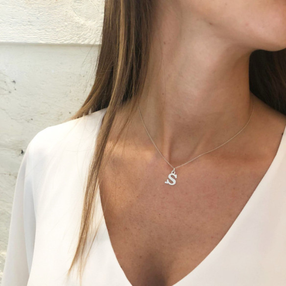 Erste Halskette S Dot Diamond - Anfangsgold-Diamantbuchstaben