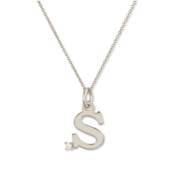 Erste Halskette S Dot Diamond - Anfangsgold-Diamantbuchstaben