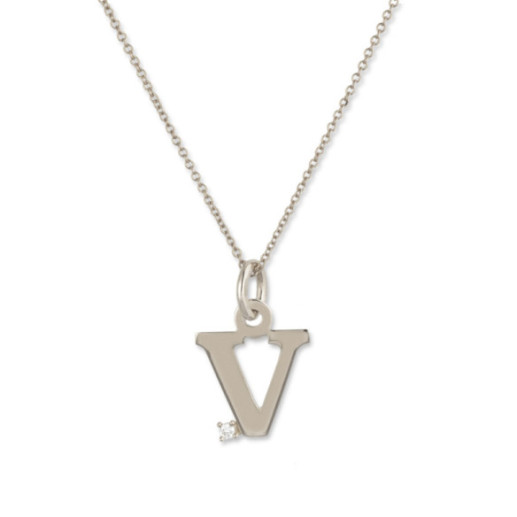 Erste Halskette V Dot Diamond - Anfangsgold-Diamantbuchstaben