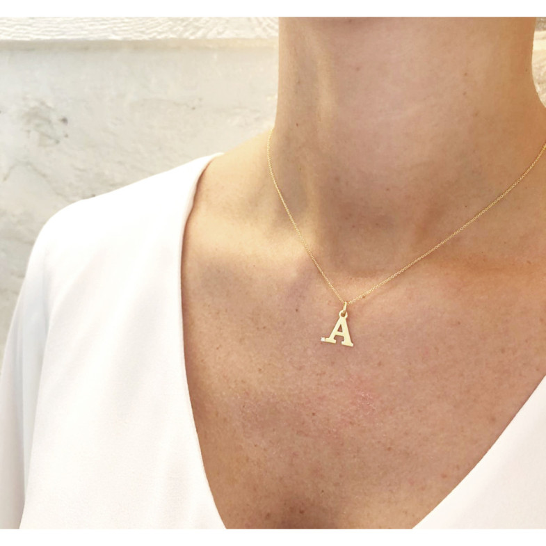Collar Inicial A Dot Diamond - Lettres de diamant d'or initiales