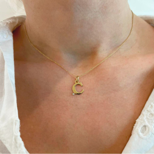 Collar Inicial C Dot Diamond - Lettres de diamant d'or initiales