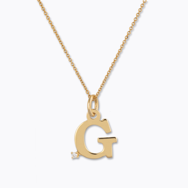 Collar Inicial G Dot Diamond - Lettres de diamant d'or initiales